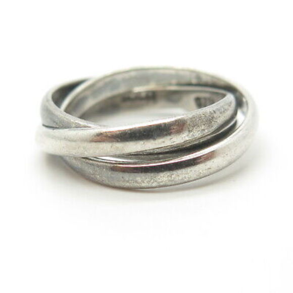 925 Sterling Silver Vintage Mexico Trinity Interlocked Ring Size 4.75 - Picture 5 of 9